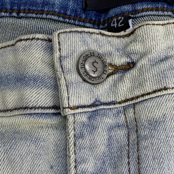 Tulones Men's Stacked Distressed Flare Jeans Light Blue Size 42 – NWT - Picture 7 of 8